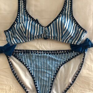 No Boundaries Navy and White Swim Top with Trim Detail